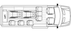 7 passenger + 2 wc Ford OEM seats with Abilitrax floor