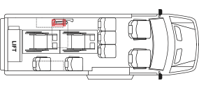 6 passenger + 2 wc or 8 passenger + 0 wc Ford OEM Seats with Split